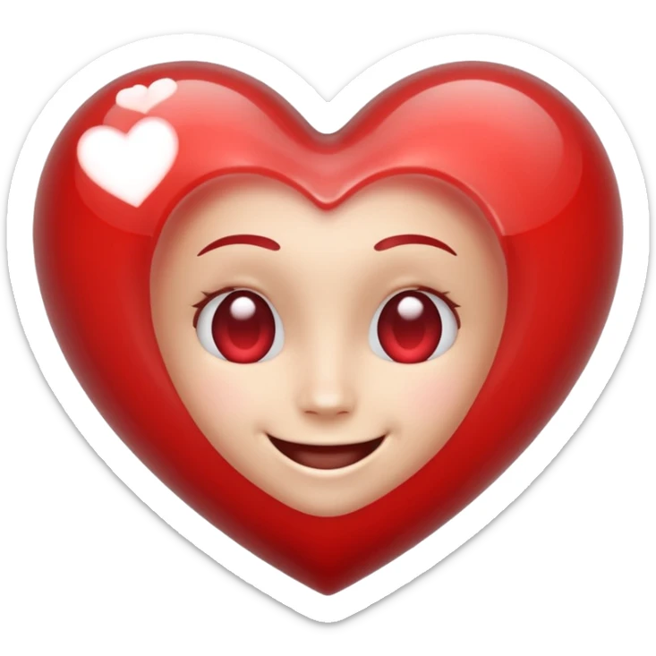 smiling face with a heart popping out, heart is made of glass sticker