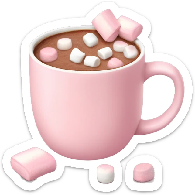 Light Pink mug of hot chocolate with marshmallows  sticker