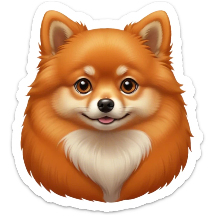 Cinematic Noble Orange Pomeranian Portrait Emoji, Poised and regal, with a compact, fluffy build and a meticulously groomed vibrant orange coat, deep-set soulful brown eyes, Simplified yet sharp and sophisticated features, highly detailed, glowing with a soft, dignified glow, high shine, intelligent and spirited, stylized with an air of elegance, focused and attentive, soft glowing outline, capturing the essence of a watchful and confident companion, so majestic it feels as though it could prance out of the screen with effortless authority! sticker