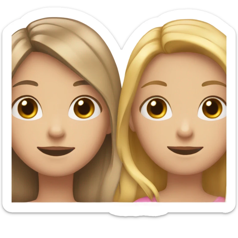 A girl with brown hair and a girl with blonde hair hugging sticker