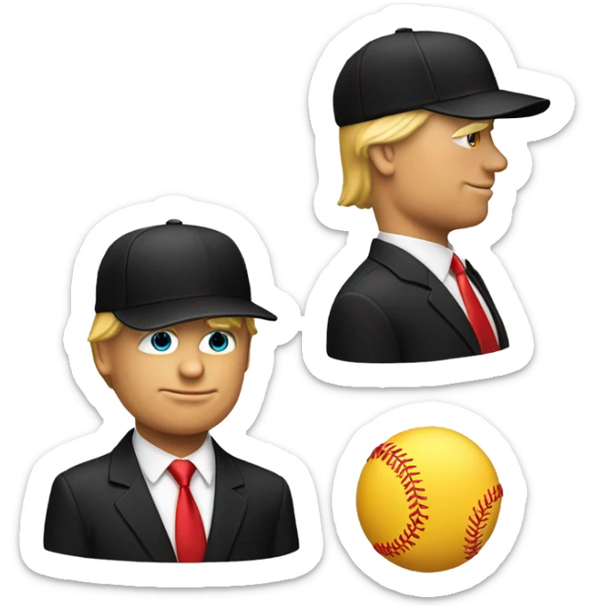 a single emoji of donald trump black suit, red tie, and red baseball cap sticker