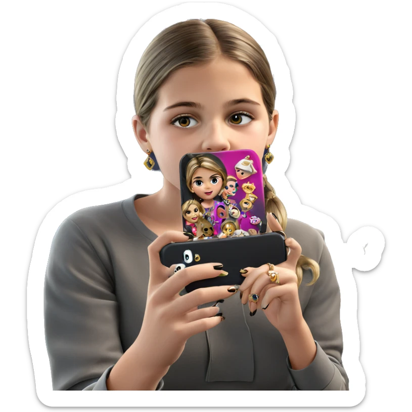 girl taking selfie with jewelry sticker