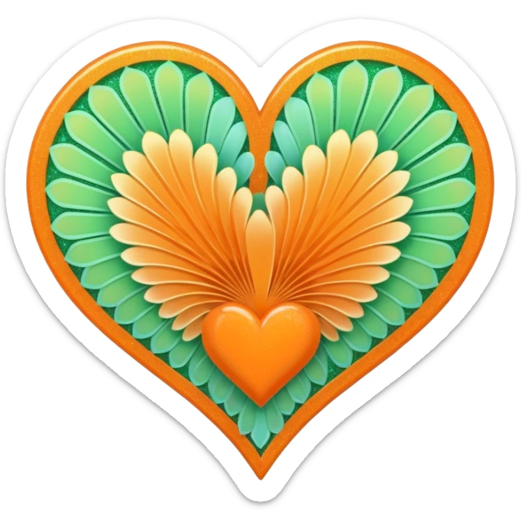 orange glitter heart with light pastel green fans (theater vibes) in the background sticker
