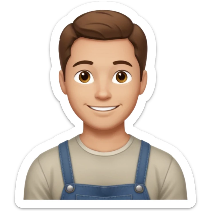 Adult male, light skin, friendly smile, casual farm-style clothes, relaxed posture, muscular, approachable, completely unique from other male roles sticker