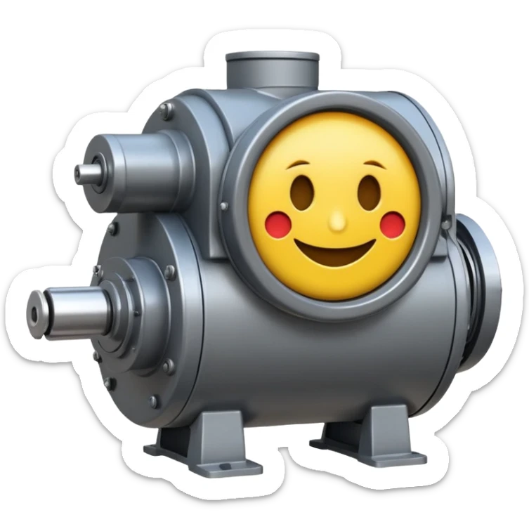 Industrial mechanical motor with a smiley face, emoji for the new electric music genre Motor breaks must be friendly and sellable must be small but clear child friendly, ready to use as a logo sticker