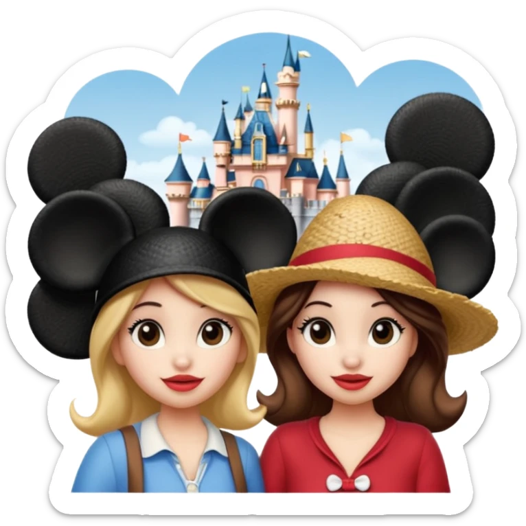Haz un dos chicad una la bella de Disney y la otra uo con el pelo rizado largo haciendose un selfie como si et UVI ETB en el perquè de isney sticker