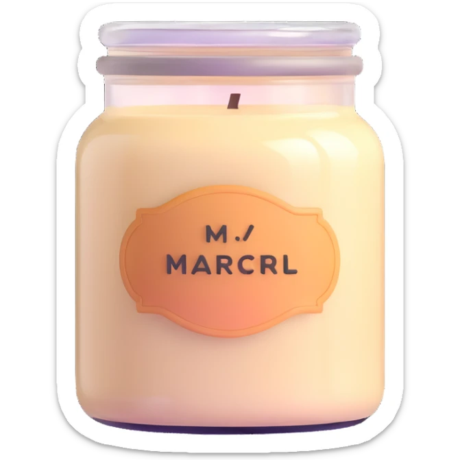 creamy beige vanilla-scented candle in a glass jar with a soft glow, pastel label, and wax texture, rounded edges, slight gloss, cozy and elegant feel sticker