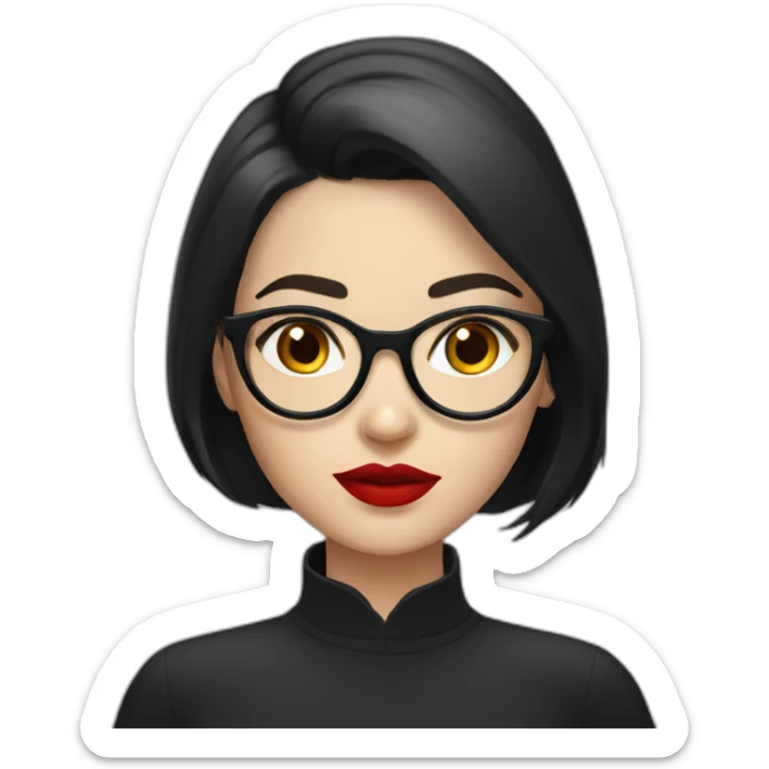 A Russian girl with a dark hairstyle on her shoulders, red lipstick on her lips and glasses for vision sticker