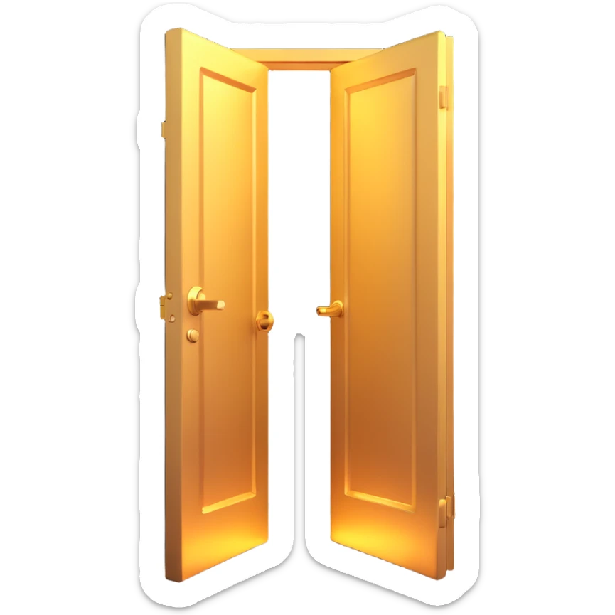 door being unlocked, door ajar with radiant golden light flooding out sticker