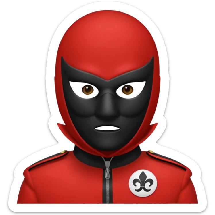 Draw a red-suited guard with black mask showing a white circle symbol in the center. sticker
