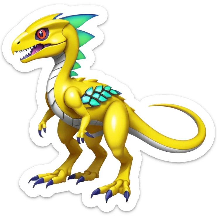 Shiny Futuristic Fakemon-Pokemon-Digimon-Spectrobes-Raptor-fusion, full body sticker