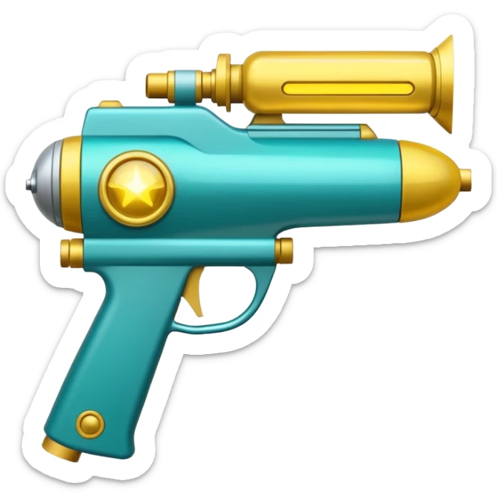 Cartoony Teal and yellow Gamma Tasman plasma ray gun sticker