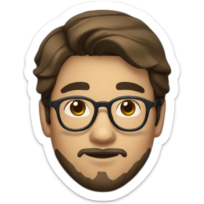 young asian guy brown hair with parting mid long in the middle turtletoise glasses and a beard sticker