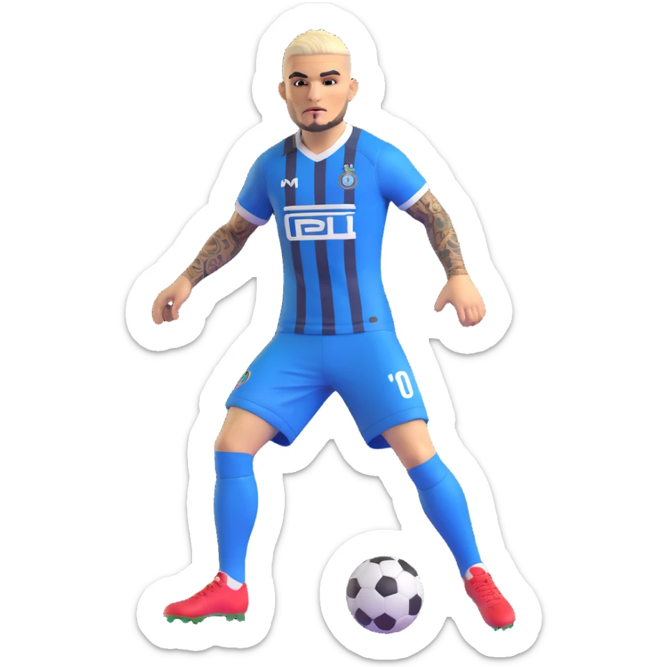 Mauro Icardi football player in a dynamic pose wearing a football jersey expressive energetic no text sticker