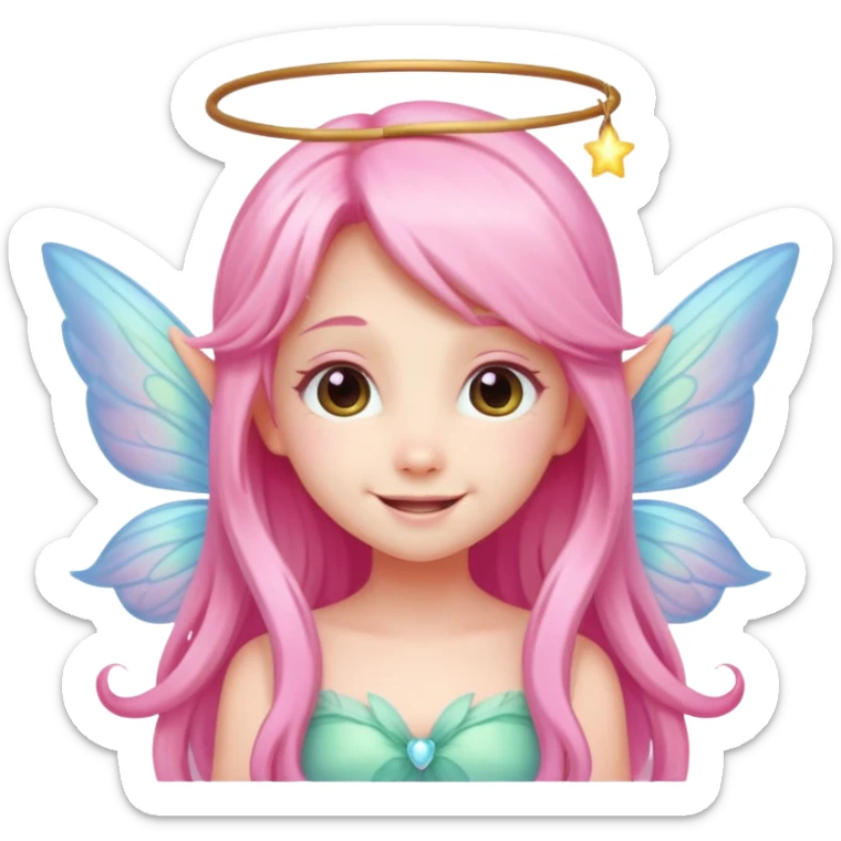 A tiny pastel fairy with pink long hair with glowing wings and a sweet smile  sticker