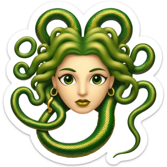 The Sicilian Medusa in gold and green and make the snake hair have snake faces  sticker
