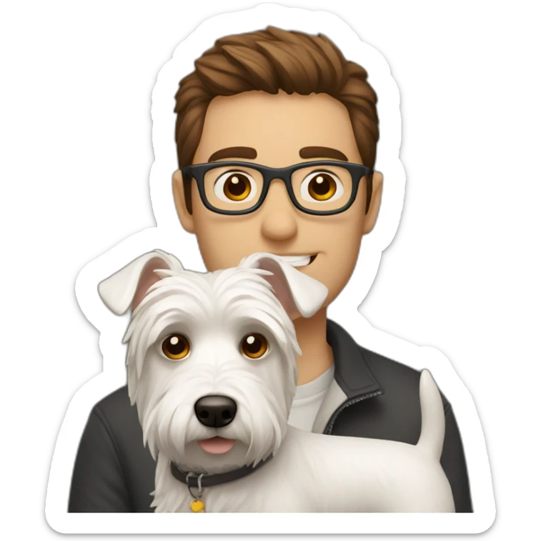 Brown hair man with glasses with westie dog girl sticker