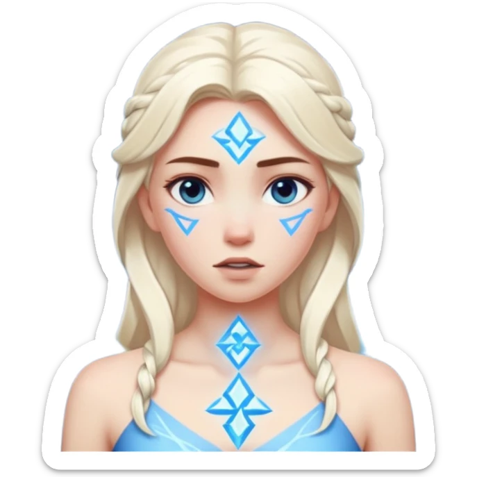 Woman frozen mid-spell, glowing runes around her body, charged silence sticker