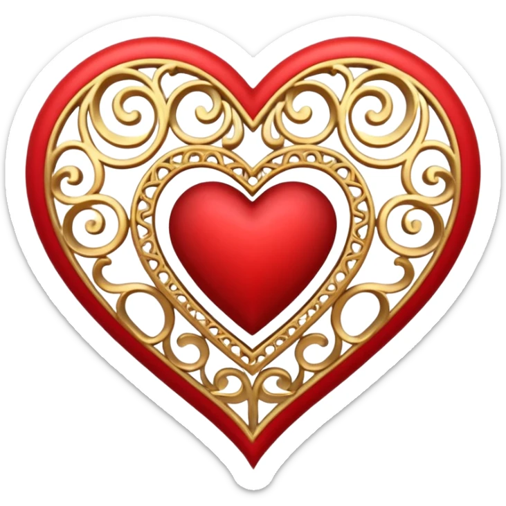 filigree valentine heart design, 3D, very detailed, empty center sticker