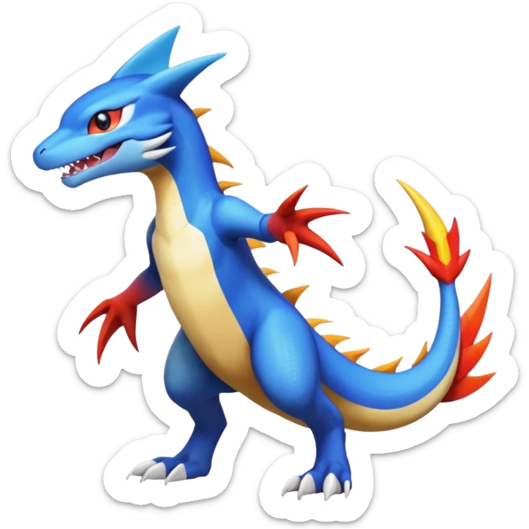 Garchomp-Veemon-Digimon-Latias-Peppercat-Pokémon-Flamedramon-fusion-animal-hybrid-creature, Full body  sticker