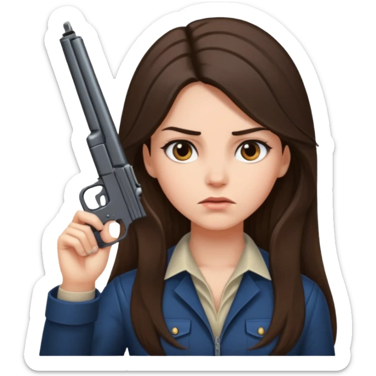 A brunette with long hair girl who is about to kill herself witha gun pointed at her temple sticker