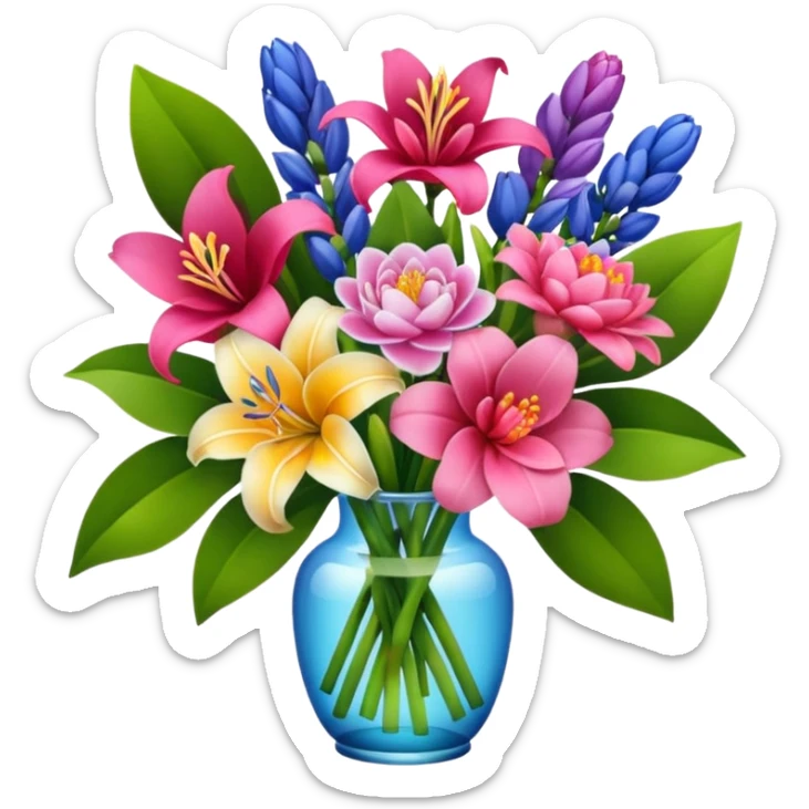 Lilies, hyacinths and camellias in a flower bouquet sticker