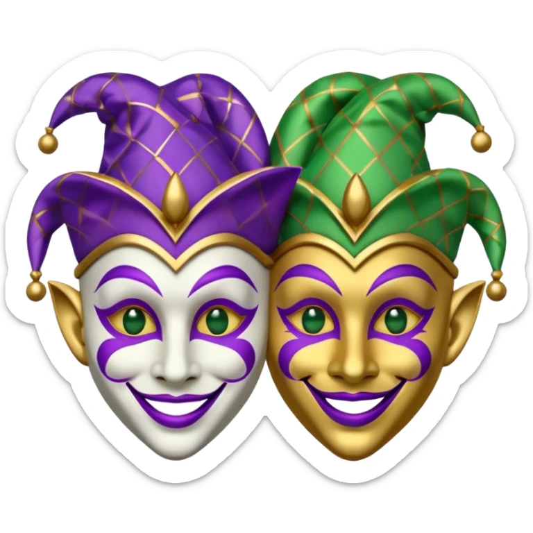 2 jesters masks for mardi gras in purple gold and green like this as the outline: 🎭 sticker