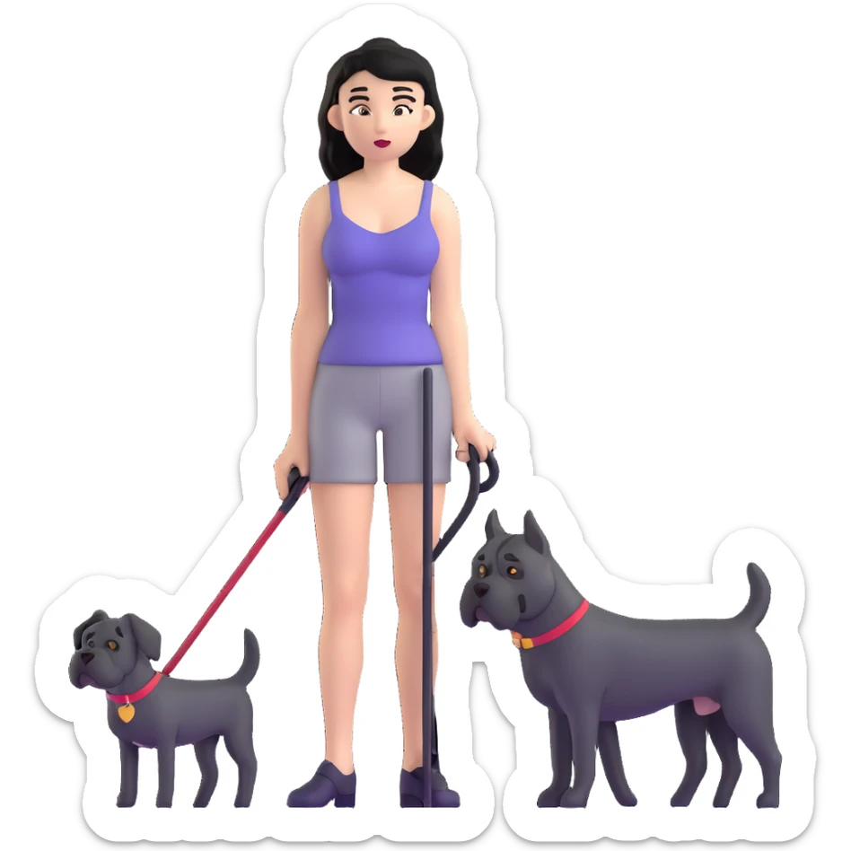 Woman with long black hair wearing spaghetti strap top holding a black Cane Corso dog with cropped ears and short tail sticker