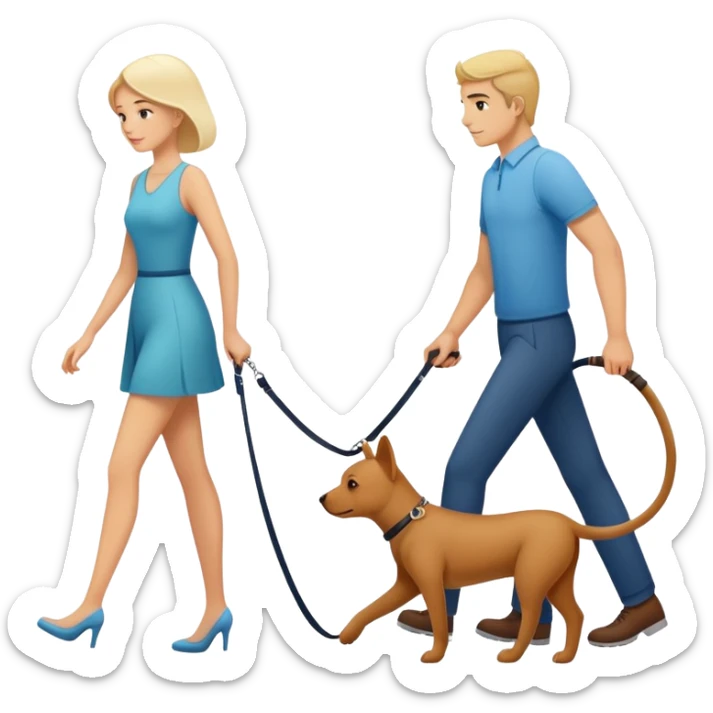 Woman walking a man on a leash with the man on all fours like a dog sticker