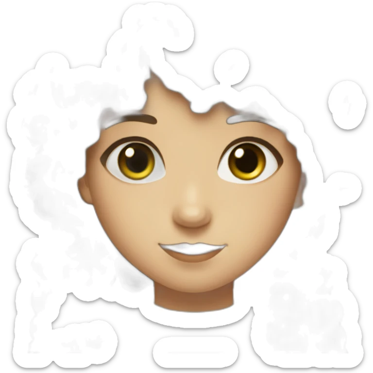 girl with brown curly hair and straight bangs with green eyes sticker