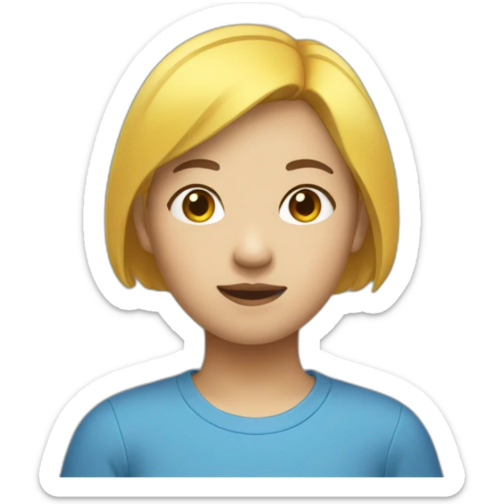 asian girl with yellow short hair in blue shirt sticker