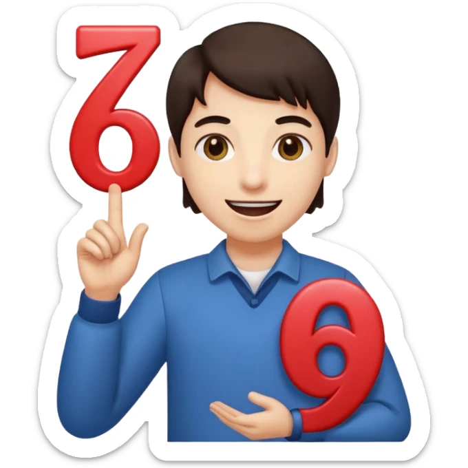 Happy face with tongue out with a number six in one hand and number seven in the other hand sticker