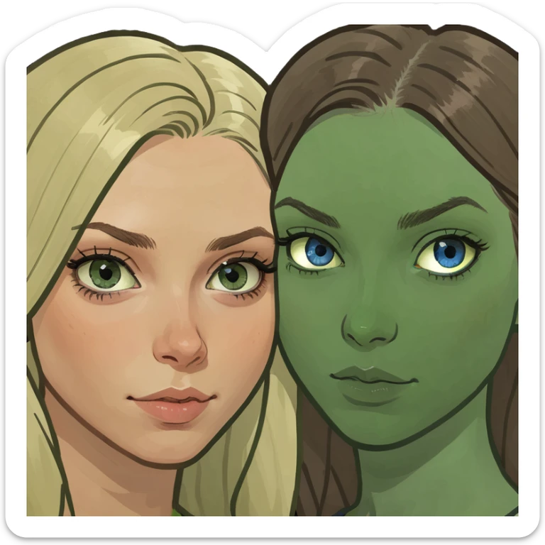 blonde girl with blue eyes brunette girl with brown eyes  sticker