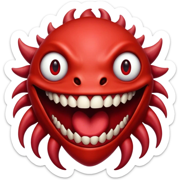 Creature comes out of the eye of a creature who has red skin and a wide smile with long teeth sticker