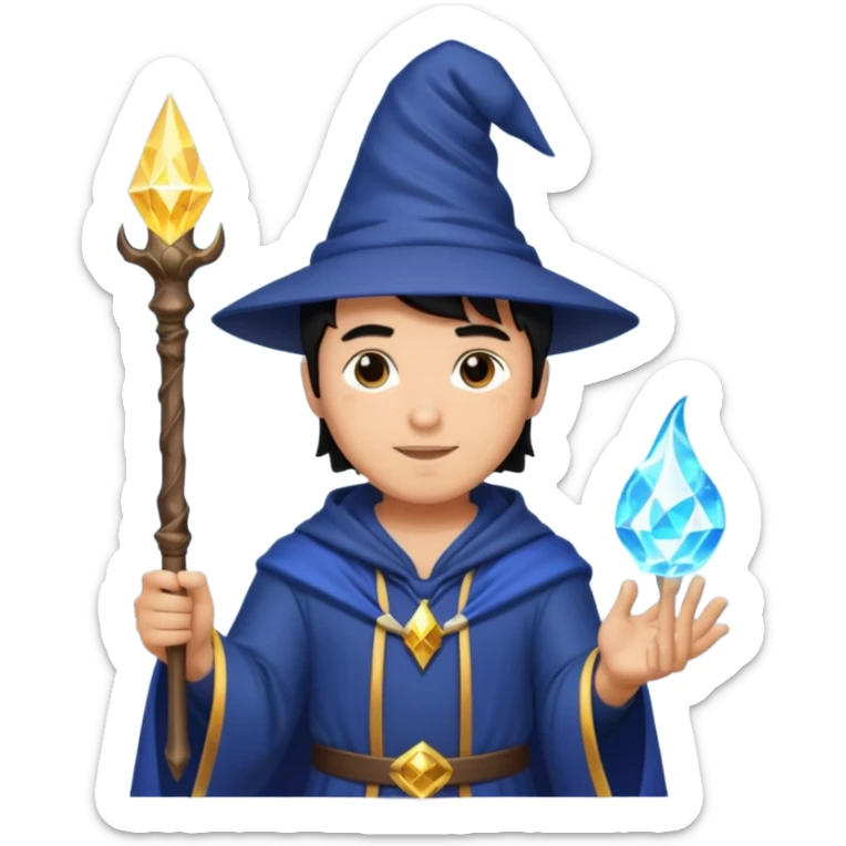 mach mir einen fitness typen in einem zauberer outfit mit schwarzen harren und ein leuchtendem zauberstab sticker