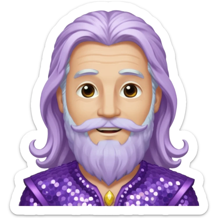 Jupiter, God of the Sea from Gods and Goddesses with long white hair and beard, lilac sequin outfit sticker