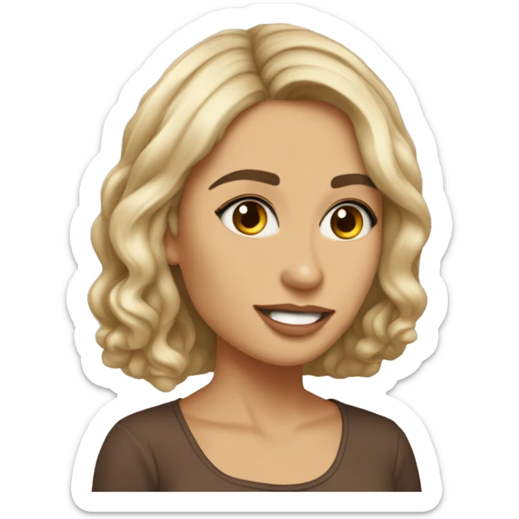 garota morena olhos maron cabelo no onbro castanho pele bege clara com um goldem sticker