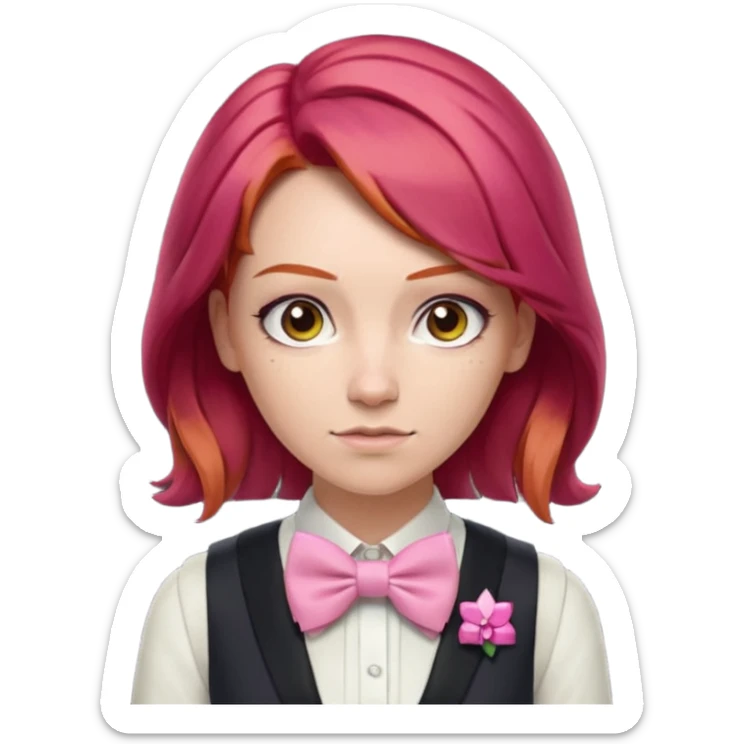In A Clash Of Clans Aesthetic readhead hair woman with pink bowtie sticker