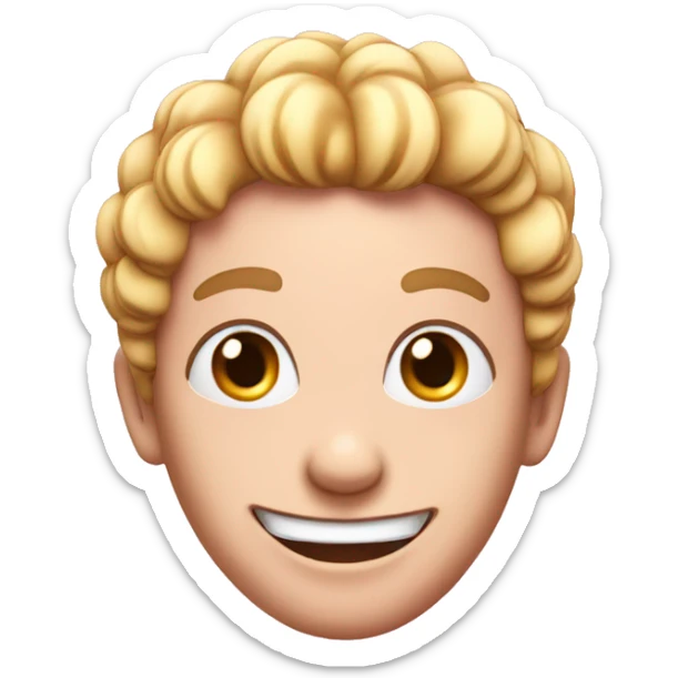 pink characther with only one piece of hair on their head smiling and with big ees sticker