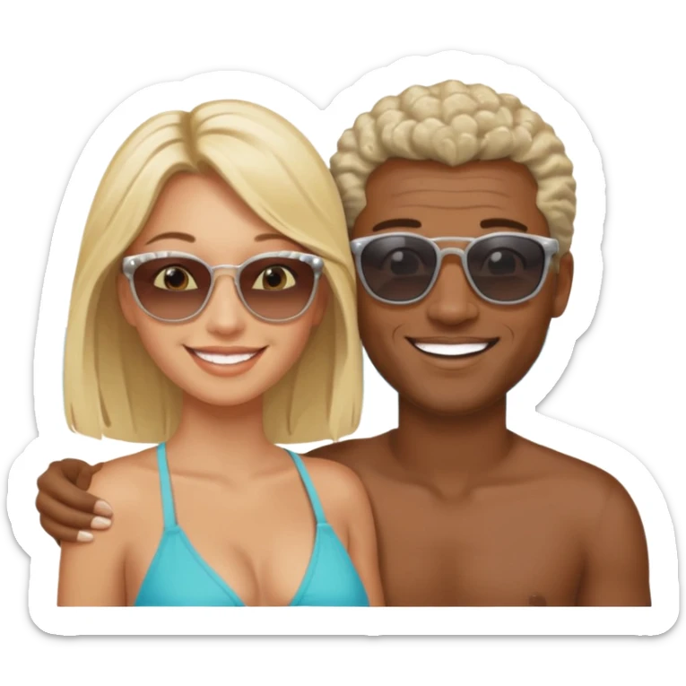Black man salt n pepper hair smiling with blonde in love on beach sticker