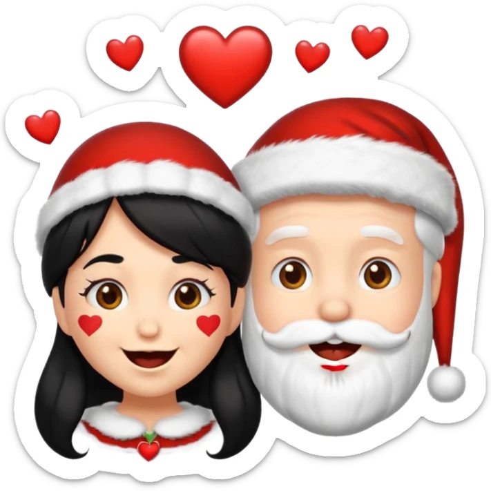 Make an emoji of a Santa Claws couple, but with hearts falling from their mouths, and both with black hair. sticker