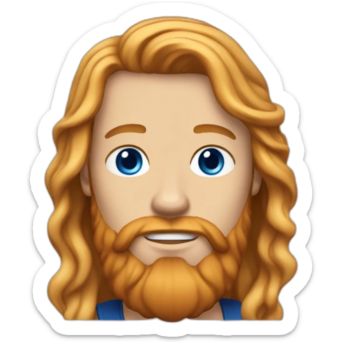 an english man in his twenties with long wavy blonde hair and a red beard with blue eyes sticker