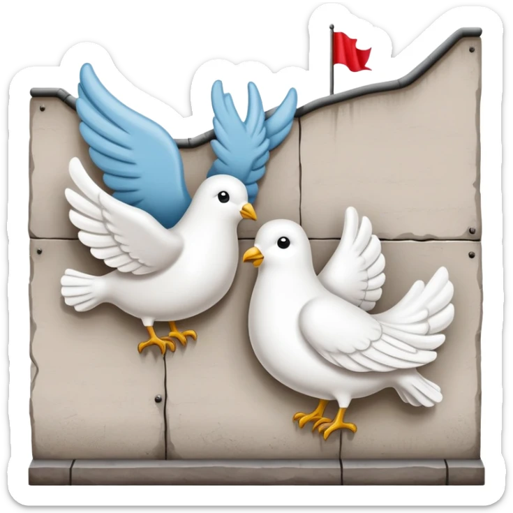 close-up of protest signs with peace dove and Berlin Wall, 1950s and 60s sticker