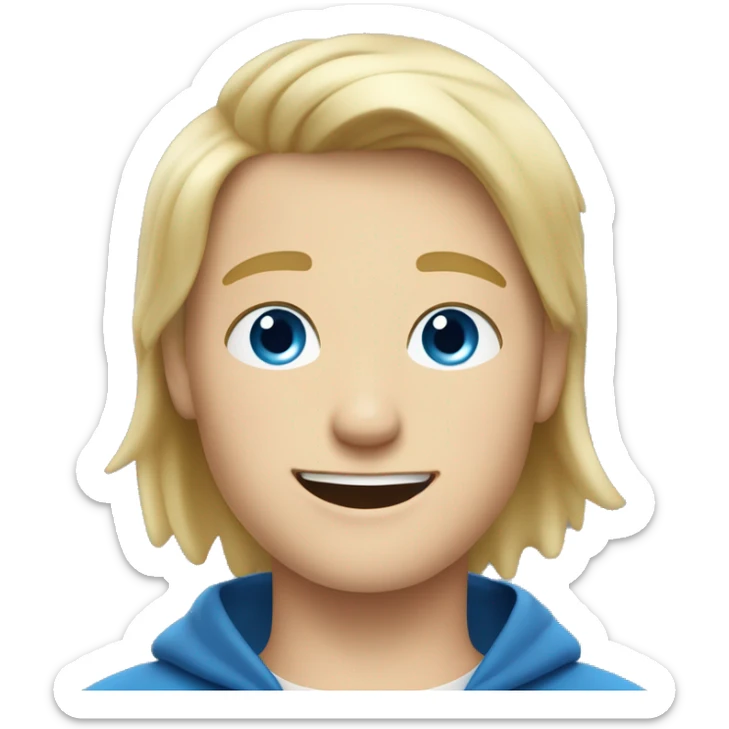 Blonde teen boy with medium short straight hair, little goate beard, blue eyes, waving hi to the camera sticker