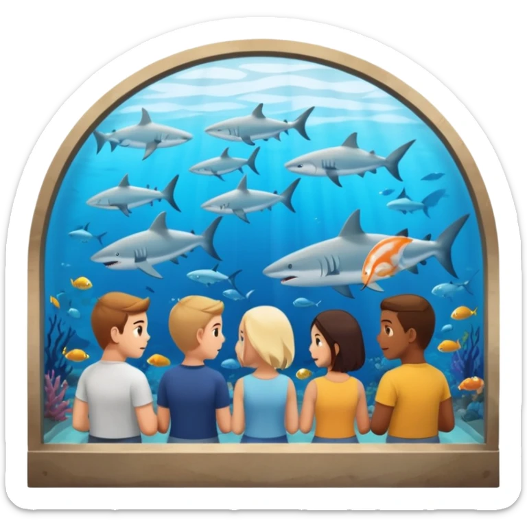 des gens qui sont dans un tunnel en verre et on voit des poissons et requins à travers les parois sticker