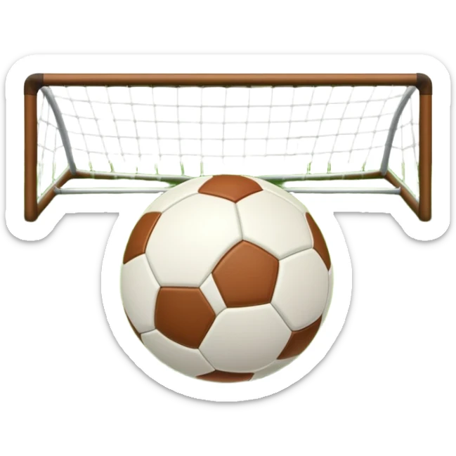 A football resting on the grass of a soccer field, with goalposts and field markings in the background. The scene highlights the ball's position at the center of the action, emphasizing the competitive atmosphere and readiness for play. sticker