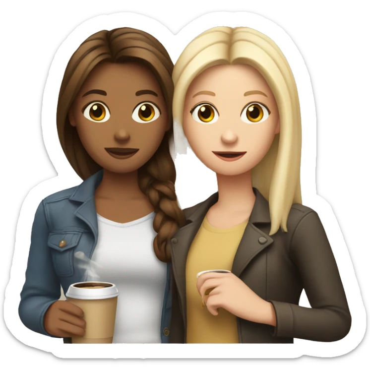 Two brown haired girls and one blonde girl with a coffee cup and a cigarette in their hands sticker