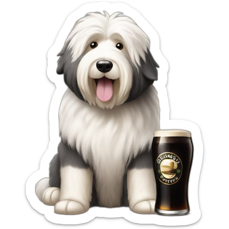 old english sheepdog with pint of guinness sticker