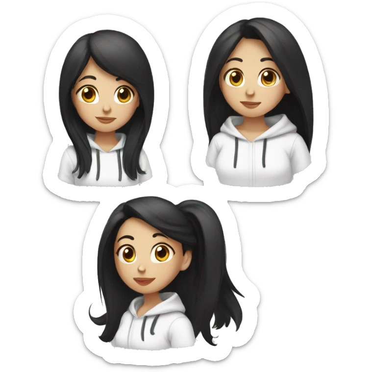 Long straight black hair girl in white hoodie sticker