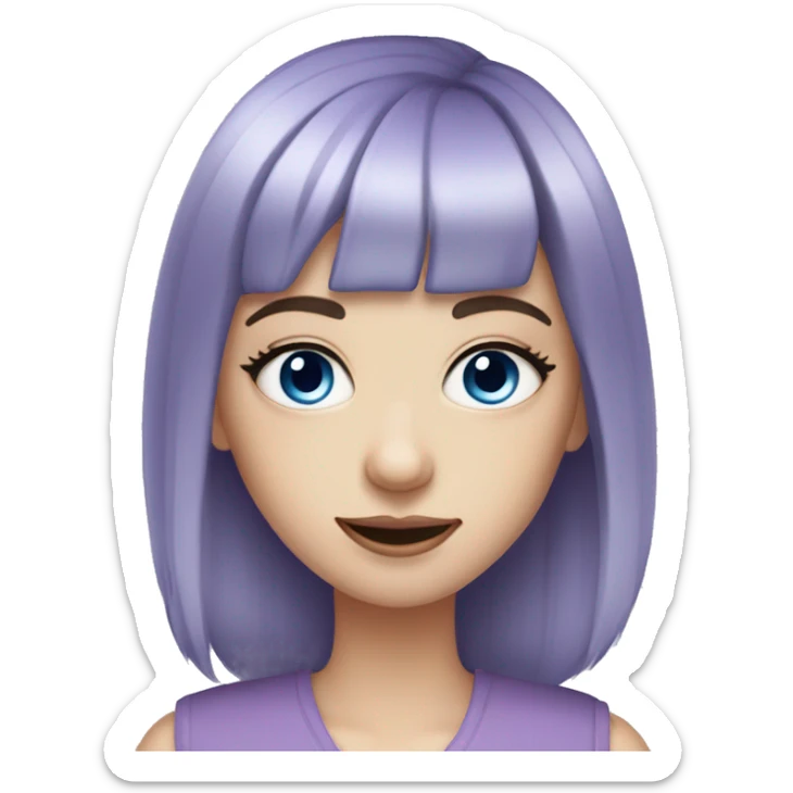 purple and grey hair women with bangs pale skin blue eyes purple makeup sticker